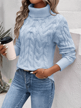 Damen Rollkragenpullover aus Zopfmuster-Strick - Winterwärme