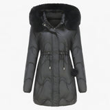 Damen Wintermantel – Elegante und warme Jacke mit Pelzkragen und Kapuze