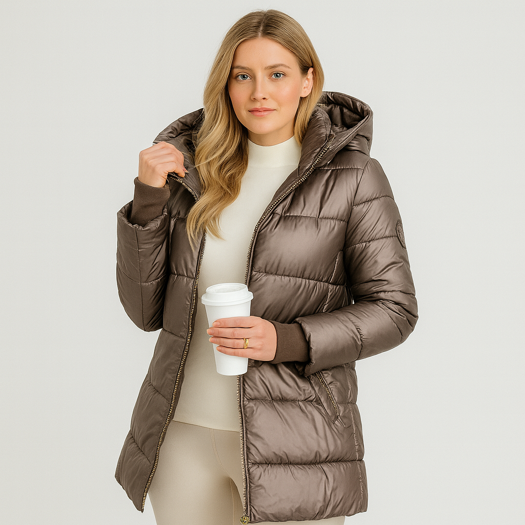 Damen langer Wintermantel mit Kapuze – warm & elegant