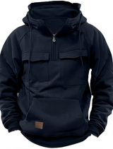 Bluza męska z półzamkiem – Bluza z kapturem i przednimi kieszeniami