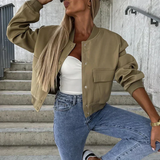 Bomber jacket court pour femme avec poches à rabat et fermeture à pression