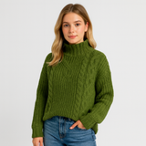 Sweter damski z golfem o prążkowanej fakturze – ciepły, miękki i modny