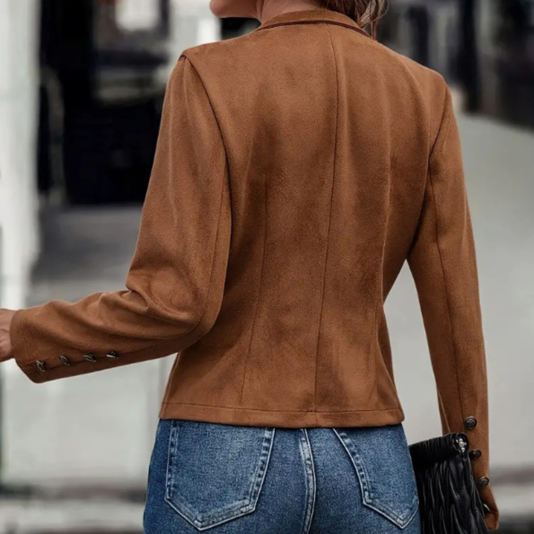 Eleganter Damenmantel mit Wildlederoptik – Bequem für Herbst und Winter