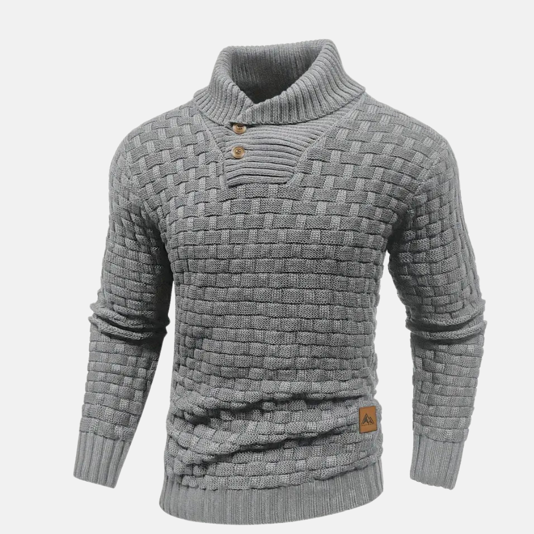 Men's sweater with collar and buttons – Textured pattern knit sweater