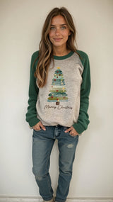 Weihnachts-Pullover Damen – Sweatshirt Frohe Weihnachten mit Tannenbaum-Aufdruck