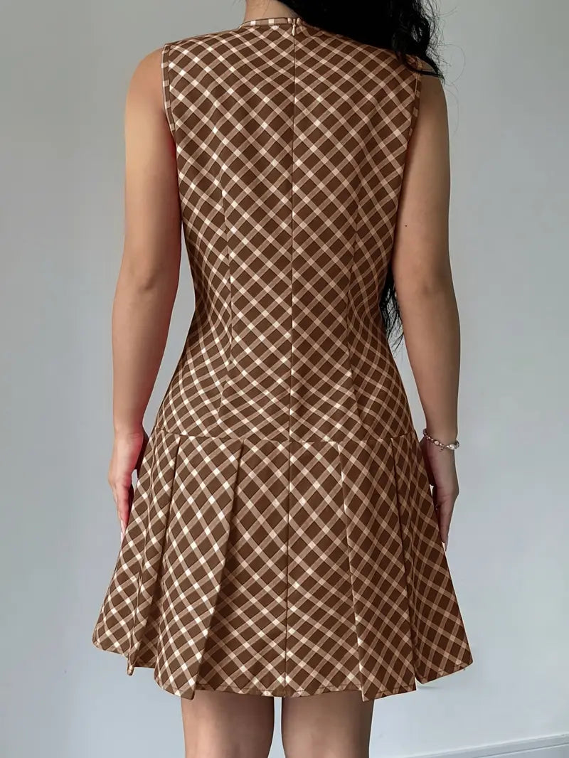 Robe Trapèze Sans Manches à Imprimé Carreaux Vintage