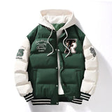 Men's varsity puffer jacket – Warm winter college style jacket with hood