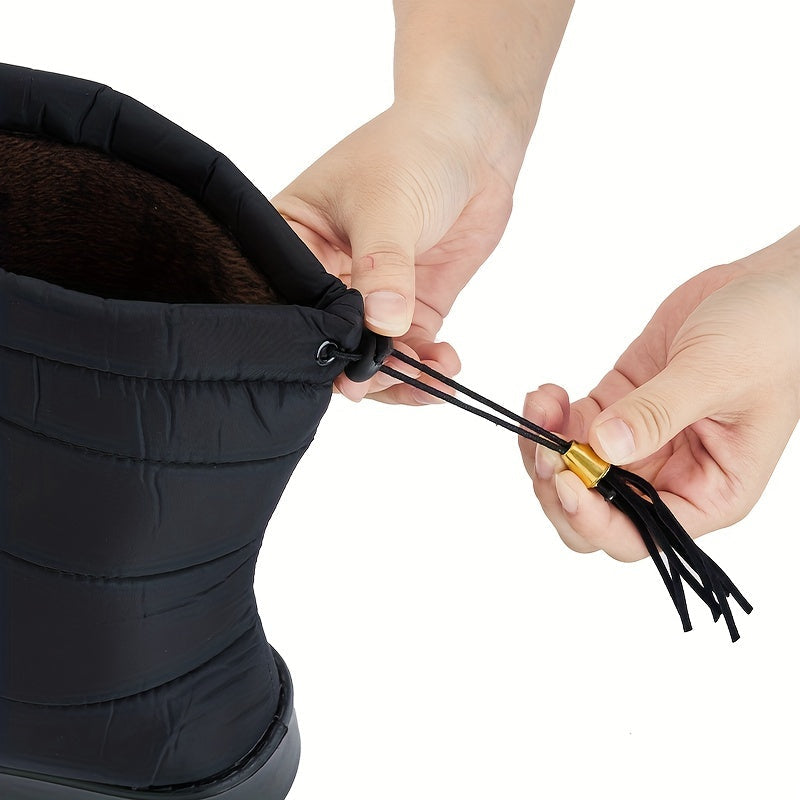Bottes d’hiver femme doublées – Bottes chaudes antidérapantes avec cordon de serrage