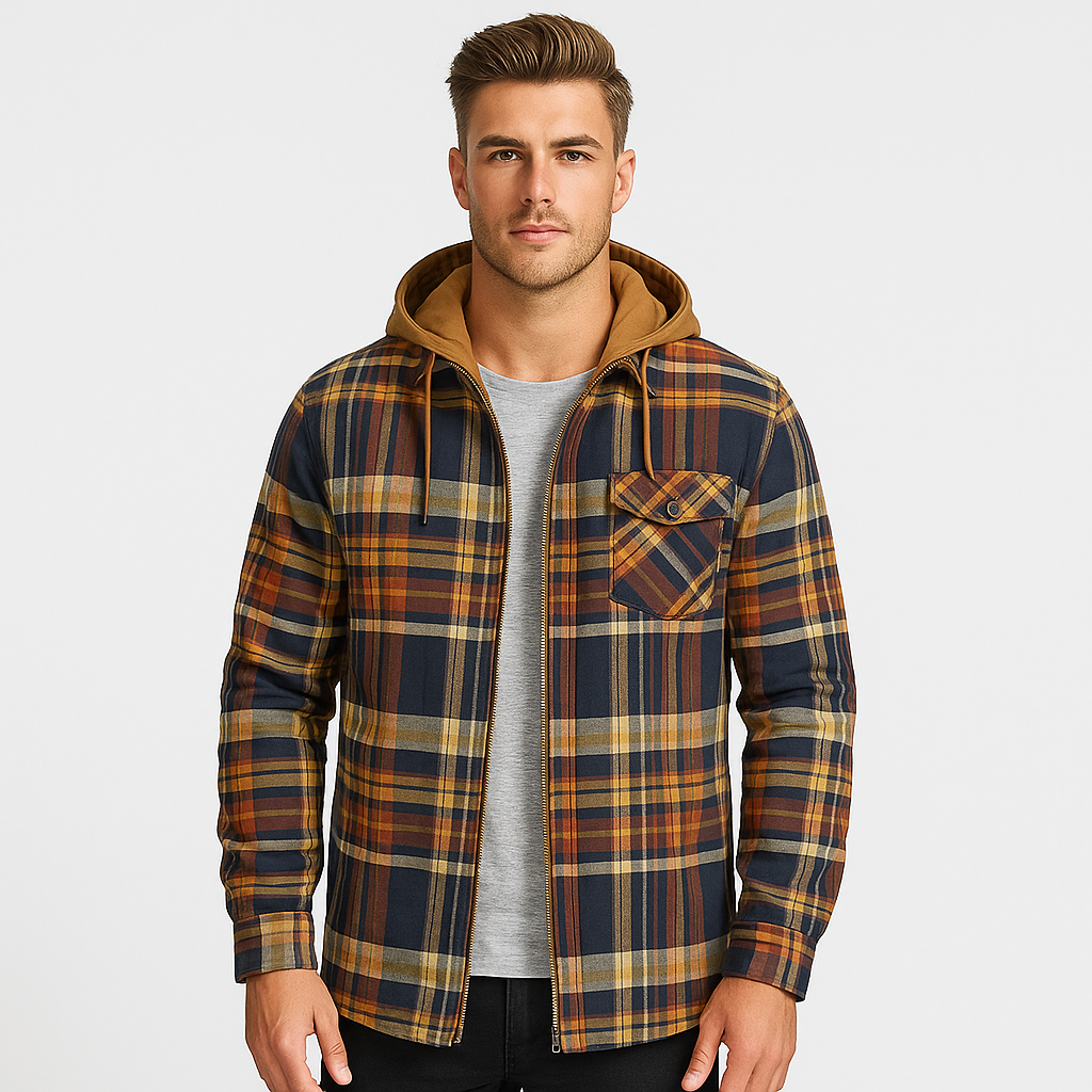 Plaid Shirt Jacket for Men with Hood – Warm and Stylish Design