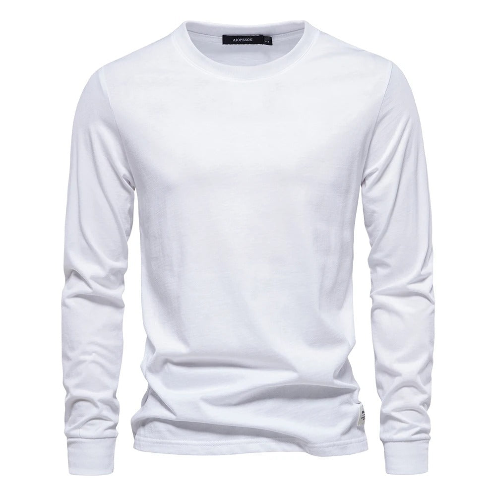 T-shirt à manches longues pour hommes en coton respirant avec col rond