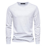 T-shirt à manches longues pour hommes en coton respirant avec col rond