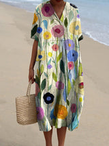 Robe d'Été Femme Imprimé Fleuri Col V Confortable