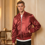 Herren Bomberjacke – Elegante glänzende Jacke mit Reißverschluss und Taschen