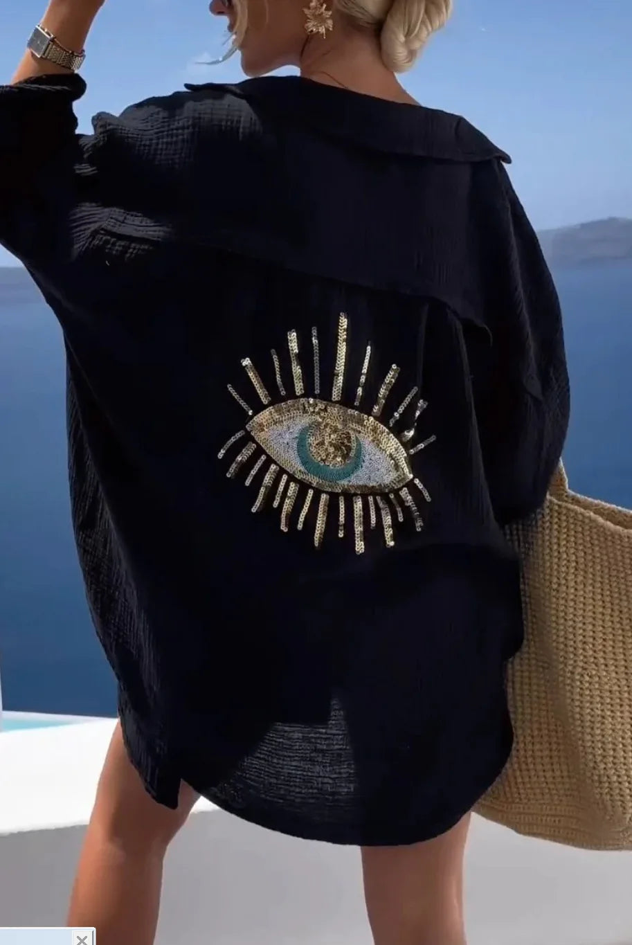Sequin Blouse with Eye Design on the Back