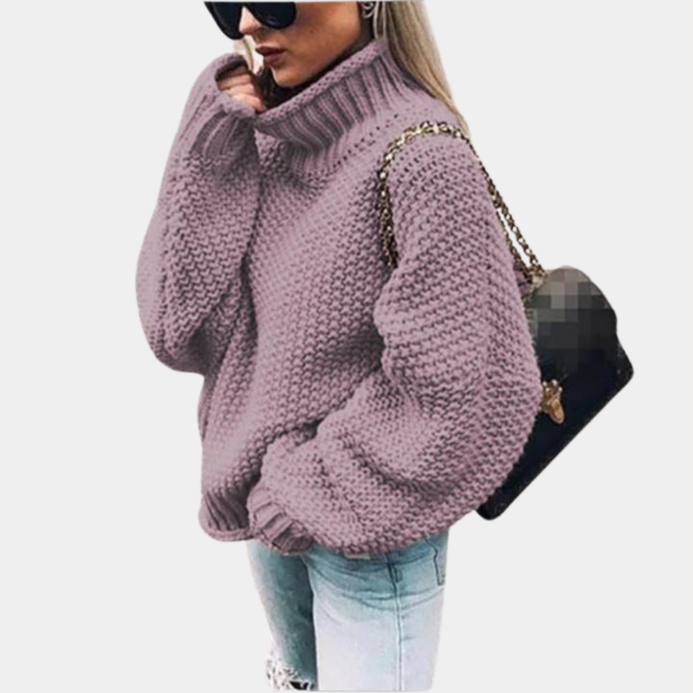 Pull Femme Chaud à Col Montant et Manches Longues