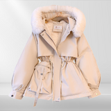 Damen Luxus Wintermantel mit Pelzkragen – Warmer Parka mit Taillenzug