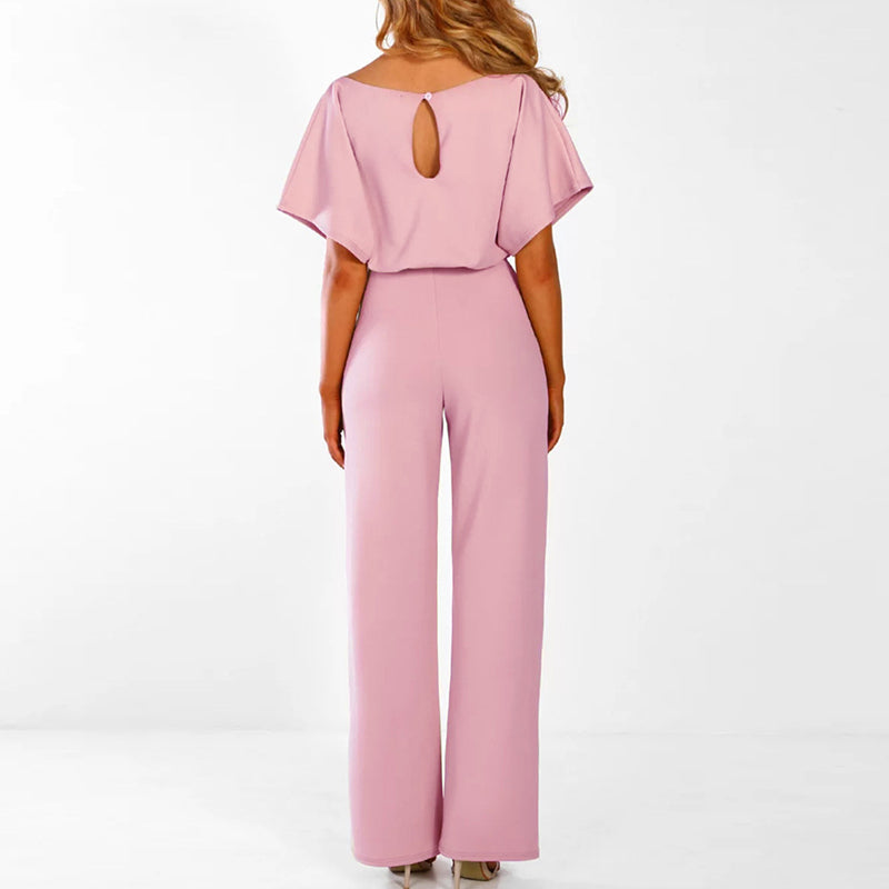 Eleganter Overall mit ausgestellten Beinen und geschnürter Taille