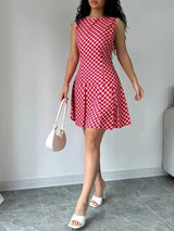 Robe Trapèze Sans Manches à Imprimé Carreaux Vintage