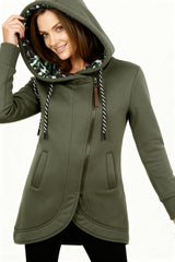 Damen langer Mantel mit Kapuze – eleganter Wickelstil & Komfort