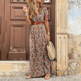 Elegantes Boho Maxikleid mit V-Ausschnitt und Gürtel