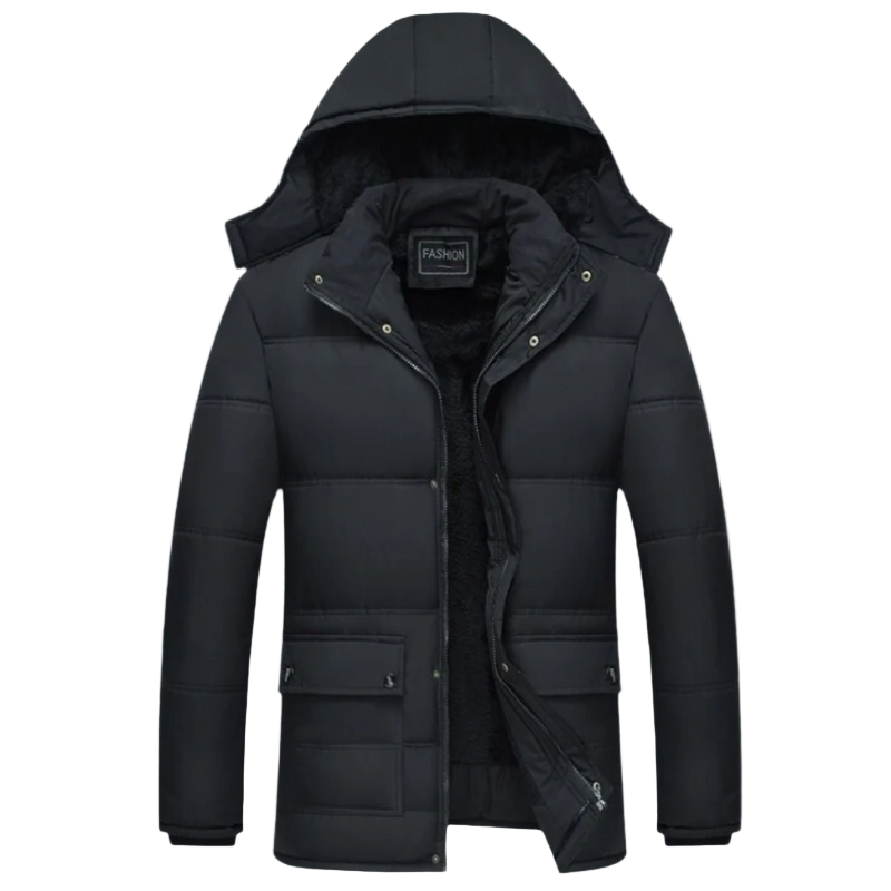 Men's Quilted Winter Jacket – Warm Coat with Removable Hood