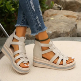 Gladiator-Sandalen Damen – Keilabsatz mit Reißverschluss und gekreuzten Riemen