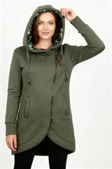 Damen langer Mantel mit Kapuze – eleganter Wickelstil & Komfort