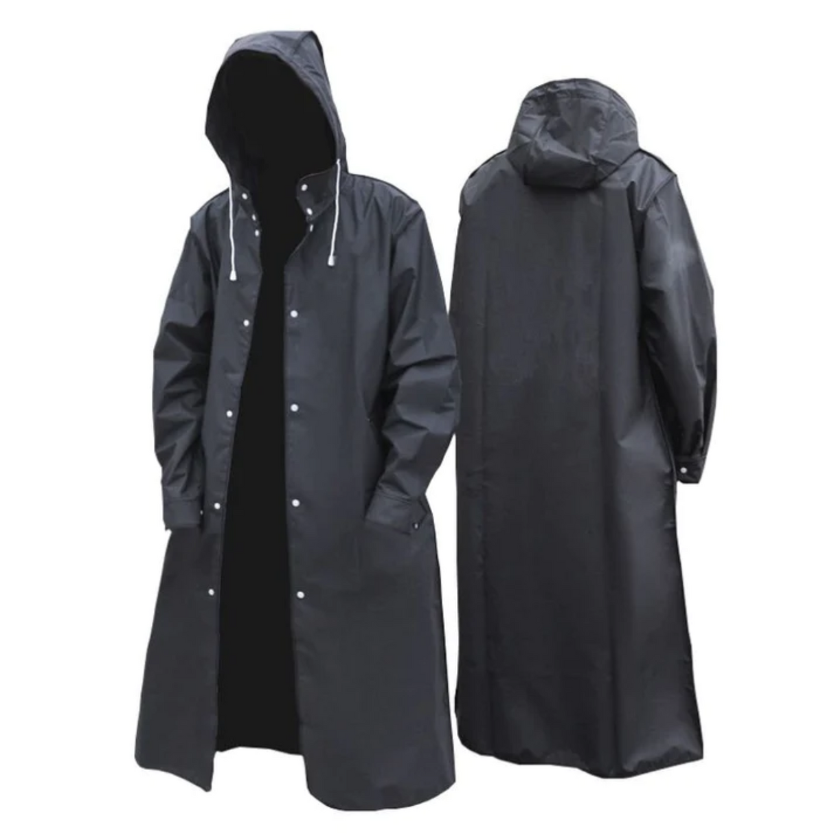 Long imperméable homme avec capuche – Noir, coupe-vent et imperméable
