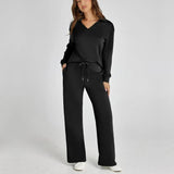 Damen-Loungewear-Set – Bequemes zweiteiliges Set mit V-Ausschnitt