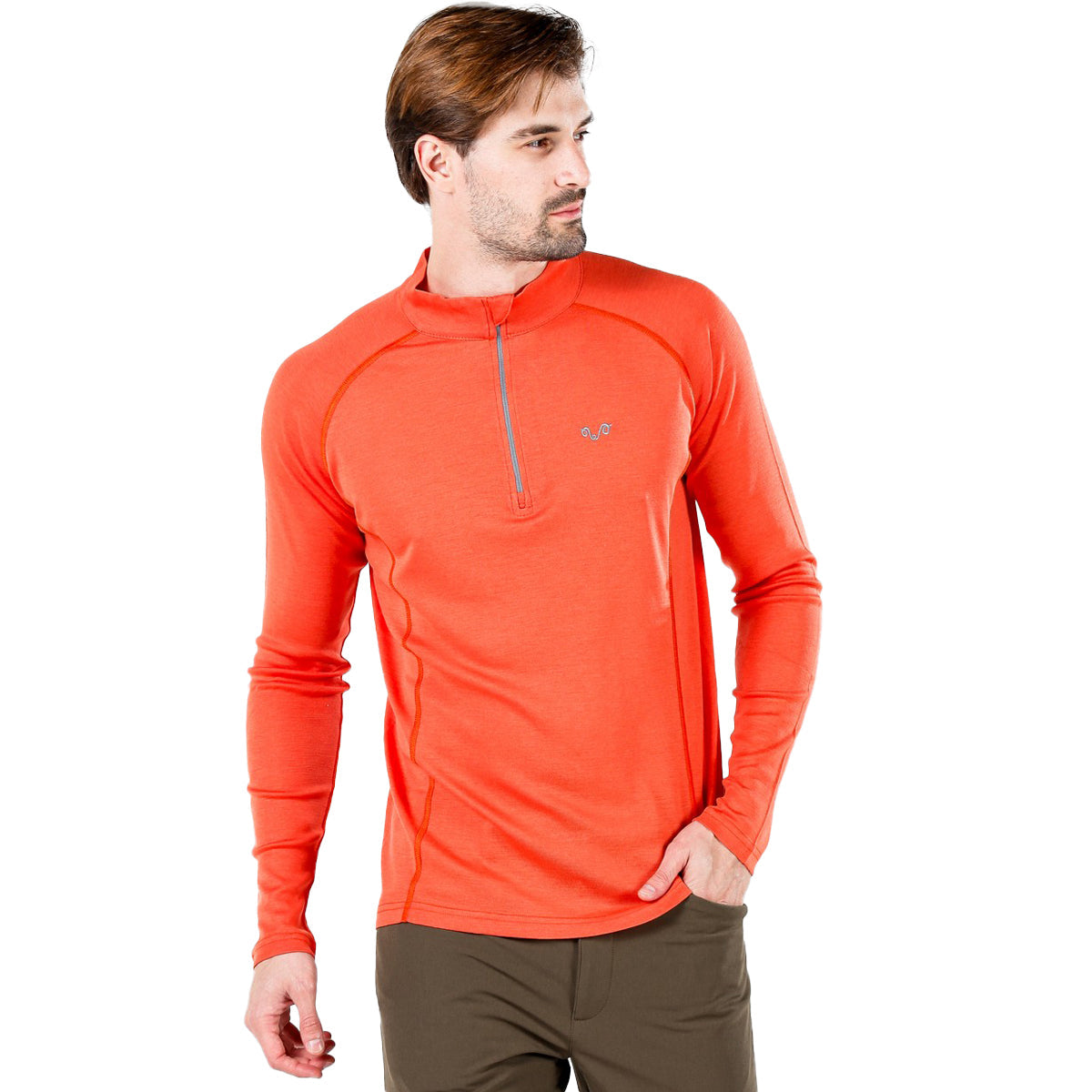 Langarm-T-Shirt aus 100% Merinowolle mit ¼-Reißverschluss