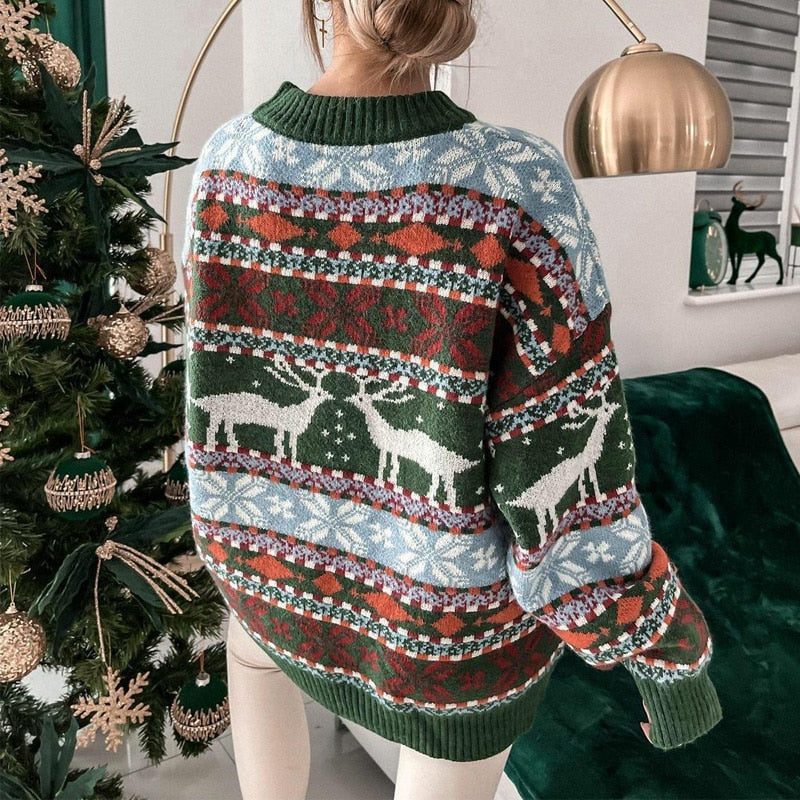 Weihnachts-Pullover Damen – Warmer Strickpullover mit Wintermotiv
