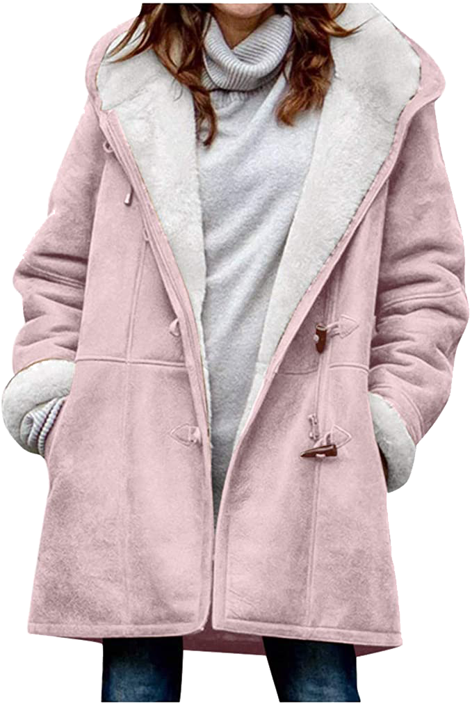 Damen-Wintermantel – Warme Sherpa-Jacke mit Kapuze und Knebelverschluss