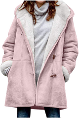 Damen-Wintermantel – Warme Sherpa-Jacke mit Kapuze und Knebelverschluss