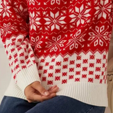 Weihnachts-Pullover Damen – Roter und weißer Winterpullover mit Schneeflockenmuster