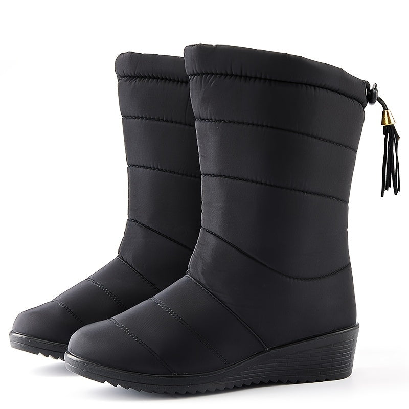 Bottes d’hiver femme doublées – Bottes chaudes antidérapantes avec cordon de serrage