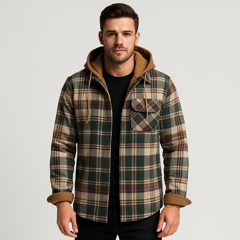 Plaid Shirt Jacket for Men with Hood – Warm and Stylish Design