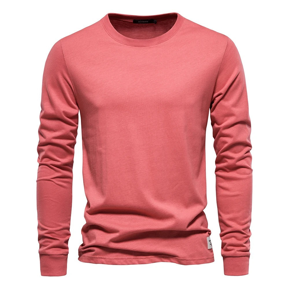 T-shirt à manches longues pour hommes en coton respirant avec col rond
