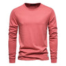 T-shirt à manches longues pour hommes en coton respirant avec col rond