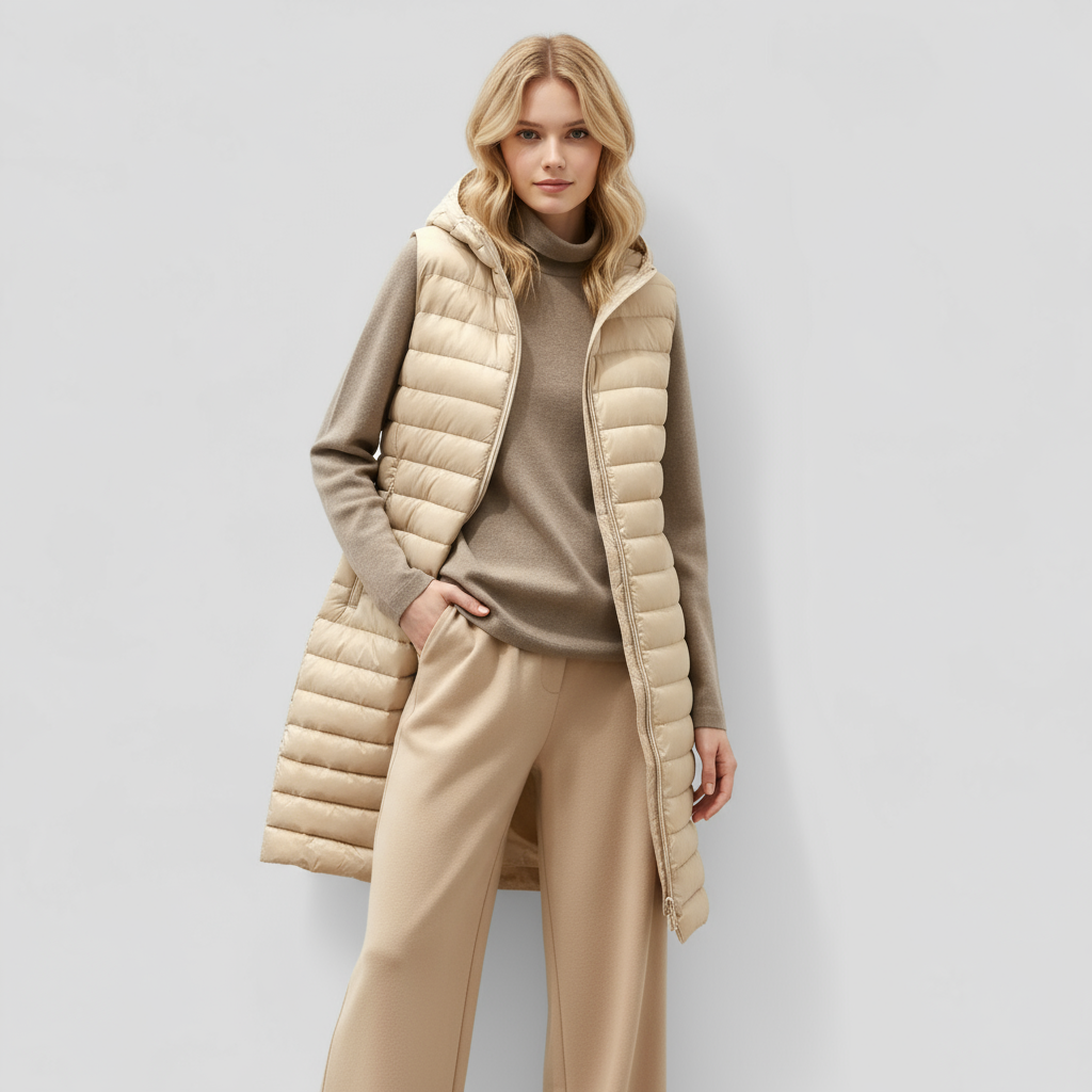 Langer Ärmelloser Damenweste Stepp – Elegantes Winterdesign
