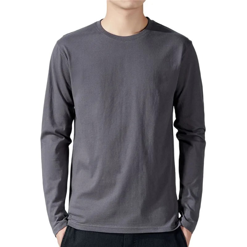 T-shirt à manches longues pour hommes en coton respirant avec col rond