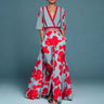 Elegantes langes Kleid mit Blumenmuster und V-Ausschnitt