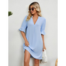 Robe d'Été Mini Femme à Col V en Coton Mélangé