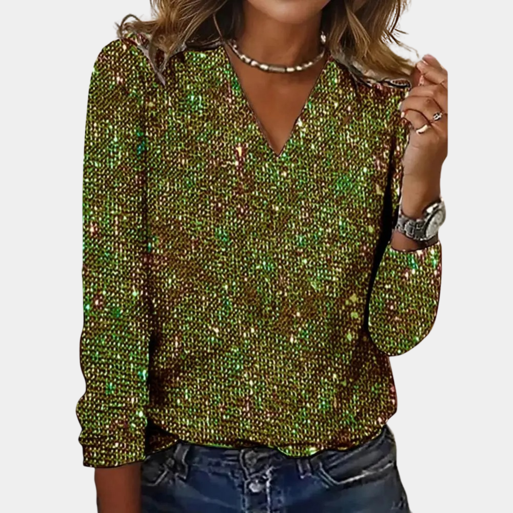 Top Pailleté Femme avec Sequins et Col en V