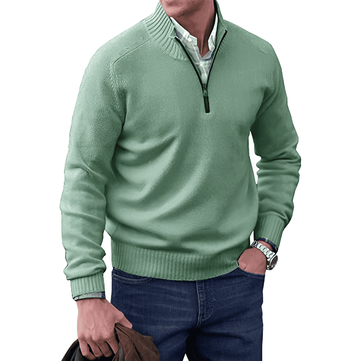 Luxury men's pullover with quarter zip and stand-up collar – elegant and comfortable