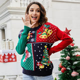 Weihnachts-Pullover Damen – Winter-Pullover Patchwork mit Festlichem Muster