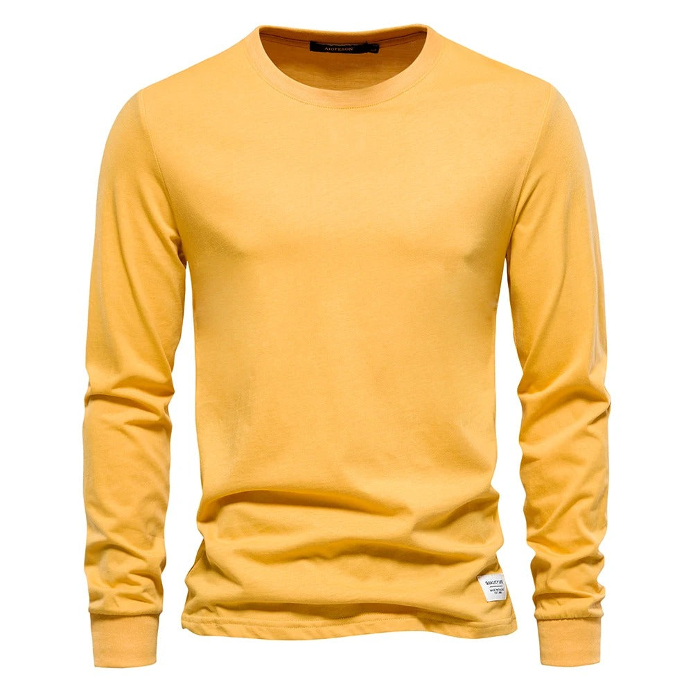T-shirt à manches longues pour hommes en coton respirant avec col rond