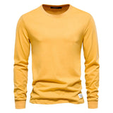 T-shirt à manches longues pour hommes en coton respirant avec col rond