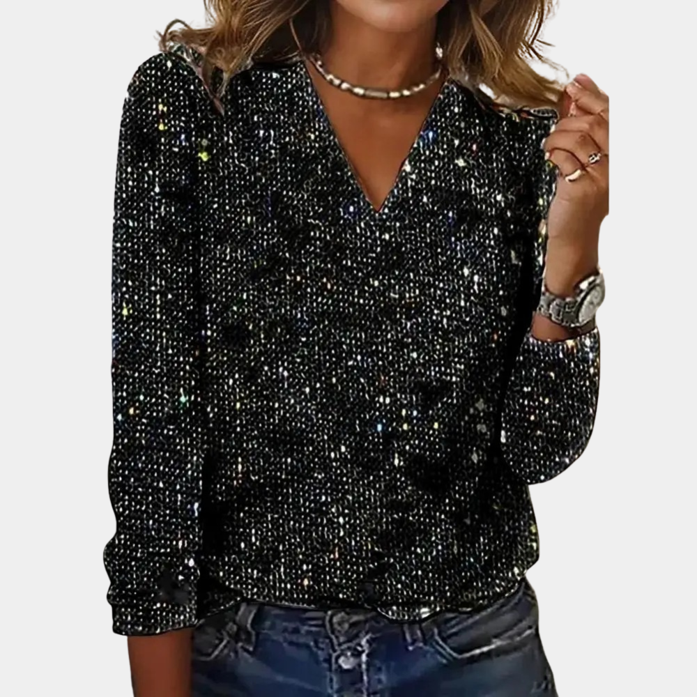 Top Pailleté Femme avec Sequins et Col en V