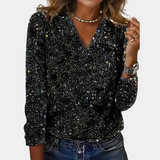 Top Pailleté Femme avec Sequins et Col en V