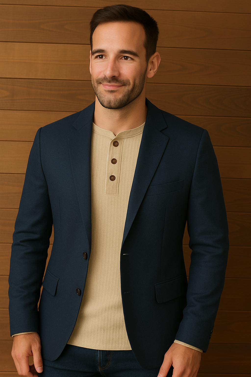 Men's Long Sleeve Henley Top with Ribbed Texture